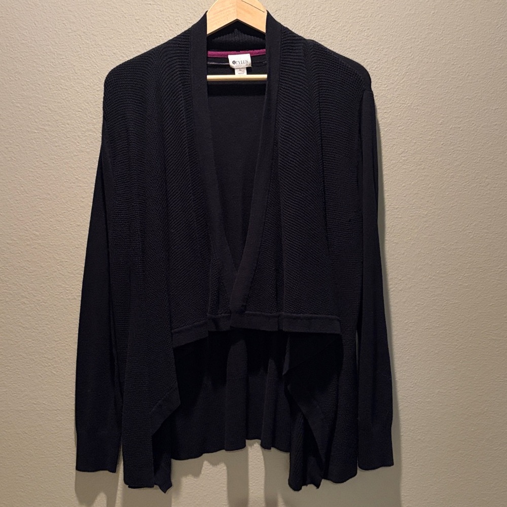 Stylus Women XL Black Open Cardigan Elbow Patch Cotton Modal Soft Knit Jacket - Picture 15 of 16